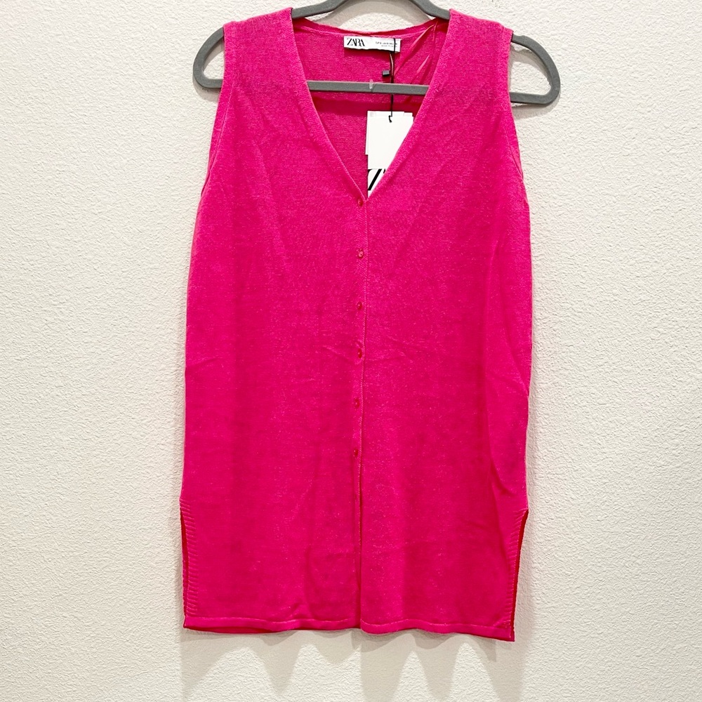 NWT! ZARA Pink Linen Blend Button Down Oversized Tank Blouse!